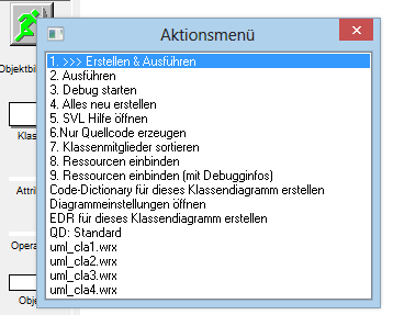 Aktionsmenü: Erstellen und Ausführen